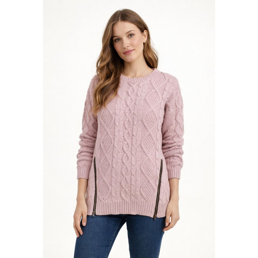 Forever 21 Pink Cable Knit Zipper Side Sweater Women's Med Cottage granola soft